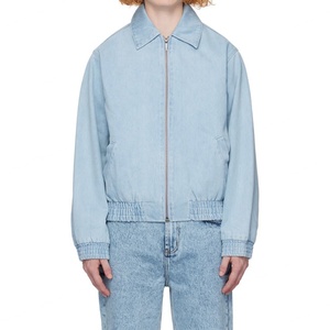 Veste en jean bleu clair personnalisée 100% coton à fermeture éclair sur le devant, coupe slim, veste bomber en jean pour homme - Product Image 1