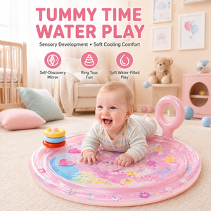 Tapis de jeu aquatique gonflable pour bébé, jouet sensoriel pour le temps sur le ventre avec anneaux flottants et miroir, tapis d'éveil en PVC pour nourrissons OEM ODM - Product Image 1