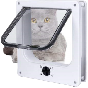 Porte pour animaux de compagnie bidirectionnelle en acier inoxydable résistant aux intempéries avec trou d'entrée en plastique pour chats et chiens, installation intérieure/extérieure sur bois, produit pour animaux de compagnie - Product Image 1