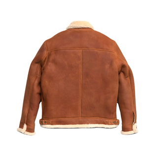 Premium Whiskey <b>Brown</b> Color Genuine <b>Leather</b> Shearling Bomber <b>Jacket</b> for <b>Men</b> - Product Image 3