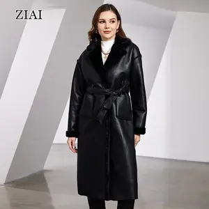 Nuevo Stock de abrigos de piel de doble pecho para mujer, chaquetas, abrigos largos de invierno, abrigos de Pu de piel recortada a la moda para mujer