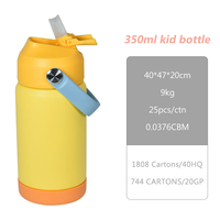 Bouteille d'eau isotherme en acier inoxydable 12 oz 100 % étanche avec paille rabattable, poignée souple et base en caoutchouc pour enfant