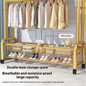 ダブルロッド衣服ラックホイール付きモダンな金属服ハンガー二層収納ベッドルーム & リビングルーム - Product Image 3