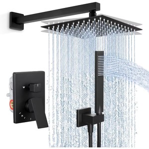 China Black Showerhead Set Concealed Rain Rainfall Bathroom Complete Wall Mounted Brass Water Tap Hot Bath <strong>Shower</strong> Faucet <strong>System</strong> - Product Image 1