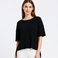 Haut élégant côtelé à manches courtes pour femme, avec boutons au dos et ourlet à franges, chemisier décontracté ample, chemise tricotée tendance pour le bureau