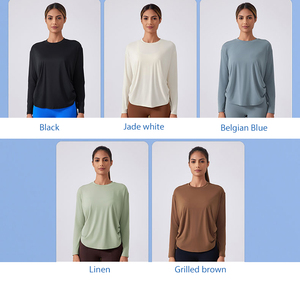 Nuevo estilo con cordón ajustable en ambos lados Casual suelto deportes Fitness Yoga manga larga mujeres Top camisetas - Product Image 6
