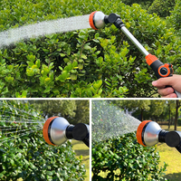 Pistolet d'arrosage de jardin haute pression à 8 fonctions, multi-modes, réglable, à débit variable, en acier inoxydable, avec poignée souple et longue tige
