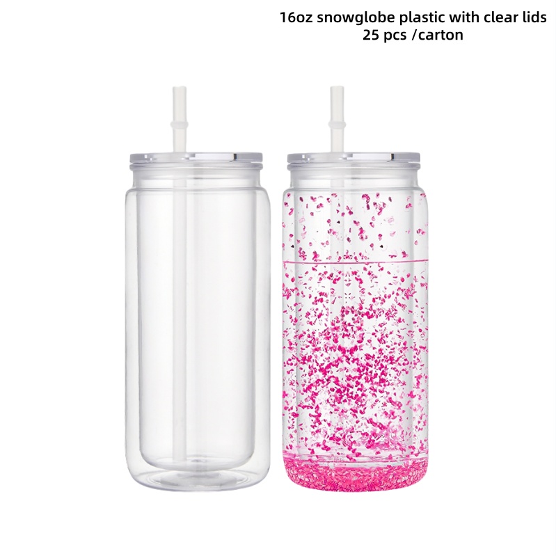 16oz snowglobe plastic with clear lids