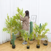 2025 penjualan terlaris hijau Anti UV sentuhan nyata tanaman hijau buatan tanaman Bonsai bambu buatan untuk dekorasi ruangan dalam ruangan