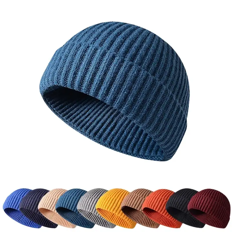 Модные мужские однотонные вязаные шапки-бини Q13 для рыбака, мягкие удобные зимние шапки унисекс