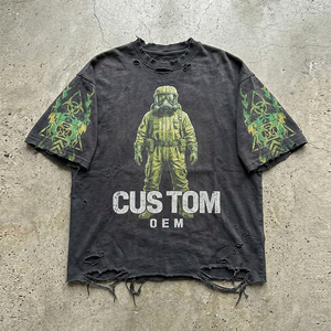 Camiseta de Hombre Estilo Streetwear, Oversize, Corte Cuadrado, Personalizada OEM, 100% Algodón, Lavado Ácido, Estilo Vintage Desgastado, Impresión Digital - Product Image 1