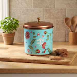 Turquoise Floral copper Food <b>Container</b> With Lid Round Bohemian Design <b>Storage</b> Jar <b>For</b> <b>Kitchen</b> Use - Product Image 4