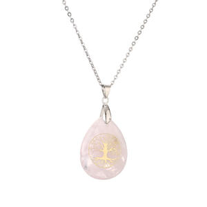 Collar con Colgante de Piedra Natural Curativa, Piedra de Meditación, Cuarzo Rosa, Árbol de la Vida, Gota de Agua - Product Image 4