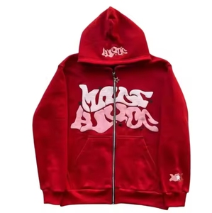Sudadera con Capucha de Alta Calidad, Cierre Completo, Estampado 3D, Tejido Personalizado, 100% Algodón Poliéster, Impresión Puff Negra, para Hombre - Product Image 1