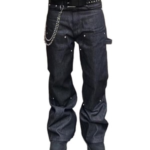 Pantalones Cargo de Mezclilla Vintage para Hombre, Corte Recto Ligeramente Acampanado, Holgados, Lavado Medio, Color Sólido, Cintura Media, Estilo Urbano - Product Image 2