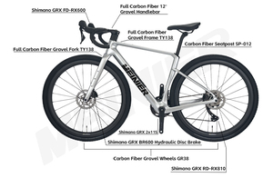 Bici Gravel <span class=keywords><strong>in</strong></span> Fibra di Carbonio MEINIER GRX BR600 2X11S con Freni a Disco Idraulici <span class=keywords><strong>per</strong></span> Bikepacking e Viaggi Più Lunghi - Product Image 6