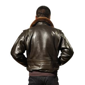 مصنع الشتاء G1 مفجر طيار الأوروبي الولايات المتحدة بالإضافة إلى حجم سميك صوفي صوف الخراف طوق فرو جلد طبيعي سترة معاطف رجالية - Product Image 3