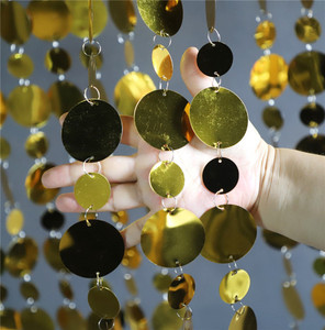 Décoration circulaire dorée à paillettes miroir pour plafond de mariage, brins de paillettes miroir double face et <span class=keywords><strong>rideau</strong></span> de perles pour fête - Product Image 2