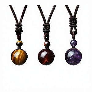 Collana con Ciondolo in Pietra Naturale Occhio di Tigre Rosso Giallo 16mm, Gioiello Curativo in Cristallo <span class=keywords><strong>Ossidiana</strong></span> Occhio Arcobaleno - Product Image 1