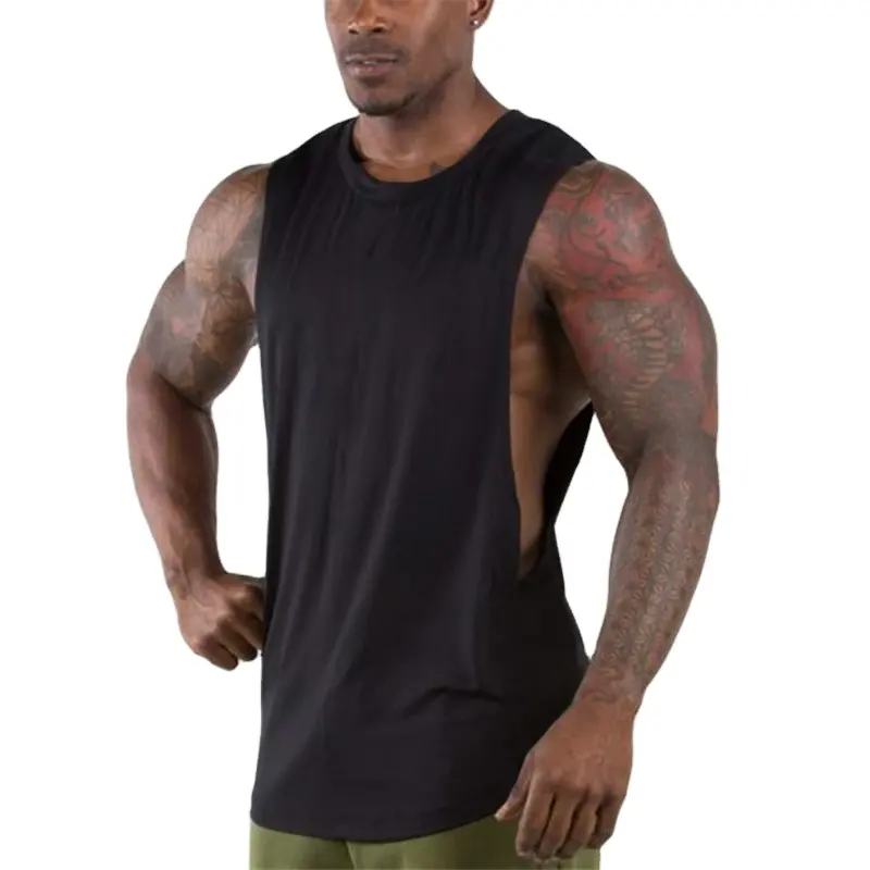 Big Open Side Cut Off Cotton Quick Dry Loose Fit Soft Sportswear Summer Gym Clothing Fitness Sleeveless T Shirt