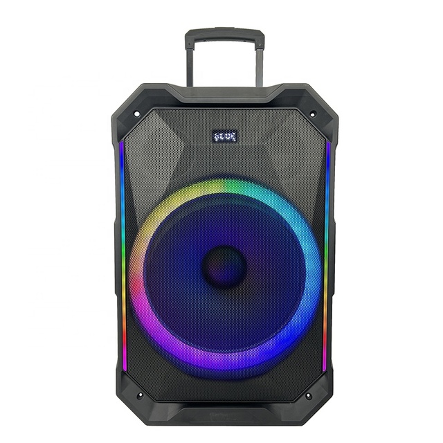 Portable 15" Trolley Speaker with Wireless Microphone 80W Rechargeable PA System RGB LED Lights for Outdoor Events & Party
