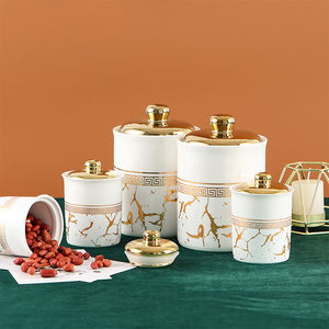 Home Küche Luxus Marmor Design <span class=keywords><strong>Gold</strong></span> 7PCS Keramik Tee Kaffee Zucker Luftdichte Lager behälter Gewürz glas <span class=keywords><strong>Set</strong></span> - Product Image 4