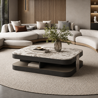 Table basse élégante et moderne en marbre arrondi, durable, écologique, polyvalente, avec surface spacieuse et structure en bois