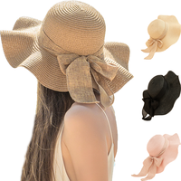 Femmes grandes dames pliable pliable disquette été plage paille chapeau de soleil large bord Cowboy Style pour l'extérieur et les voyages