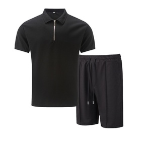Ensemble décontracté homme col montant zippé, couleur unie, manches courtes et short – Prix de gros - Product Image 6