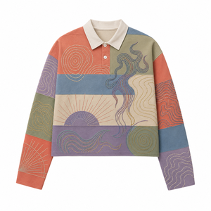 Polo de Rugby de Manga Larga 100% Algodón con Logotipo Personalizado, Corte Cuadrado, Tejido a Rayas, Bordado con Pedrería, Marca Privada para Hombre - Product Image 2