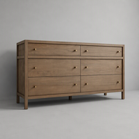 Commode contemporaine à 6 tiroirs en chêne massif vieilli, durable, faite à la main et écologique pour chambre à coucher