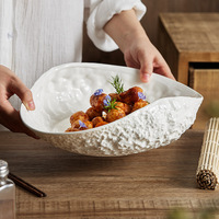 Ensemble de bols à dessert et à salade en grès blanc écologique brillant en porcelaine, logo personnalisé, bord irrégulier