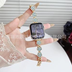 Correa de reloj metálica estilo camelia para Apple Watch 10 9 8 SE 7 6 5 4 3, con hebilla de acero inoxidable, moderna y duradera. - Product Image 2