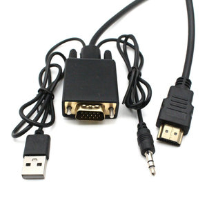 Chất lượng cao 1.8m <span class=keywords><strong>HDMI</strong></span> để VGA Adapter chuyển đổi 1080P 4K 3.5mm <span class=keywords><strong>USB</strong></span> cắm nam nam <span class=keywords><strong>HDMI</strong></span> VGA Cáp âm thanh video ứng dụng máy tính xách tay - Product Image 1