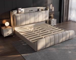בית חרושת סיטונאית מודרנית קינג גודל מסגרת מיטת עור כפולה גבוהה אחסון מרופדים עם יציאת USB - Product Image 3