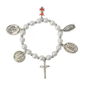 Công Giáo mặt hàng truyền thống kỷ niệm đầu tiên Hiệp thông Charm Bracelet Cross St.Mary Joseph ngọc trai hạt Vòng đeo tay Công Giáo