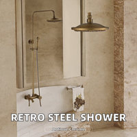 Ensemble de robinetterie de douche murale rétro européen antique en acier inoxydable chromé à poignée unique avec barre de douche coulissante