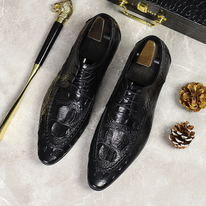 Men's leather <b>shoes</b> with laces, business trend, soft leather, wedding style, crocodile pattern, formal dress <b>shoes</b> - Product Image 2
