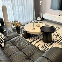 Ensemble de table basse et table d'appoint rondes de style crème, blanc et noir, base en marbre, meubles de salon de style mid-century