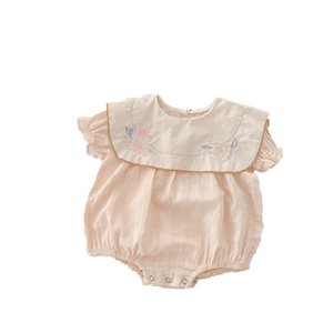 Mono con volantes de Boutique para niñas pequeñas, traje retro personalizado de manga corta con bordado rosa para verano - Product Image 1