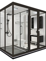 Cabine de douche modulaire à plateau en acrylique de style coulissant avec cadre en aluminium, design industriel moderne et japonais