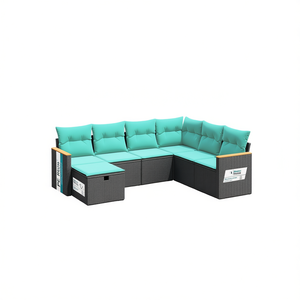 Conjunto de Sofás de Jardín de Mimbre Sintético con Estructura de Acero con Recubrimiento en Polvo, Muebles de Exterior para 6 Personas - Product Image 1