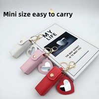 Étui portable pour rouge à lèvres et baume à lèvres, nouveau style, porte-monnaie en polyuréthane, porte-clés, pendentif, mini miroir de maquillage en forme de cœur pour filles