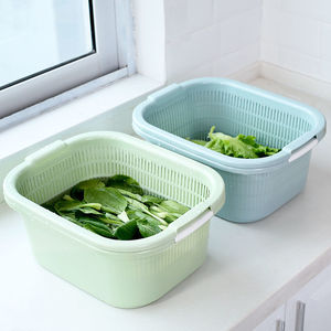 Wholesale Double-Layer Polypropylene Vegetable & Fruit Washing Basin with Drain <b>Colander</b> for Household Kitchen Use - Product Image 4