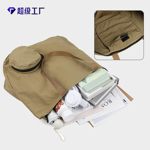 Super Factory Foldable <b>Tote</b> <b>Bag</b> Khaki <b>Nylon</b> Large Capacity Portable Shoulder <b>Bag</b> <b>With</b> <b>Zipper</b> And Phone Pouch Spring 2025 - Product Image 3
