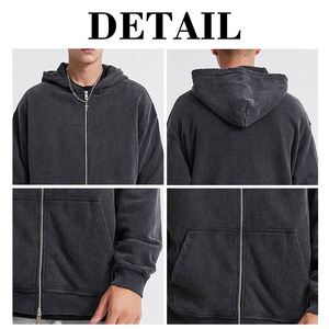 Sudadera con capucha personalizada para hombre, estilo vintage, con cremallera, desgastada y con efecto deshilachado, de felpa francesa. - Product Image 6