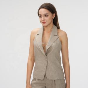 2025 Summer New Business Ladies <b>Tops</b> Lapel <b>Sleeveless</b> <b>Linen</b> Cotton <b>Sleeveless</b> <b>Tops</b> for Women - Product Image 2