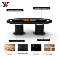 Mesa de Póker Texas YS OEM Personalizada con Pedestal de Cañón, Riel de Cuero Negro, Tachuelas Plateadas y Portavasos para Casino