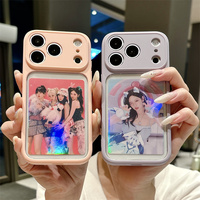 Casing Silikon Transparan untuk iPhone 15, Dompet PC TPU dengan Slot Kartu Foto DIY, Casing Ponsel untuk iPhone 18 17 16 15 14 Pro Max