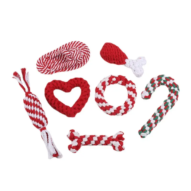 Alta Qualidade Eco Friendly Natal pet brinquedos Algodão Knots Natal Interactive Dog Rope Chew Toy Set